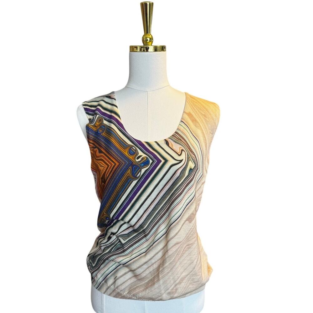 Escada Italy 100% Wool Abstract Print Sleeveless Top M Draped Designer Knit